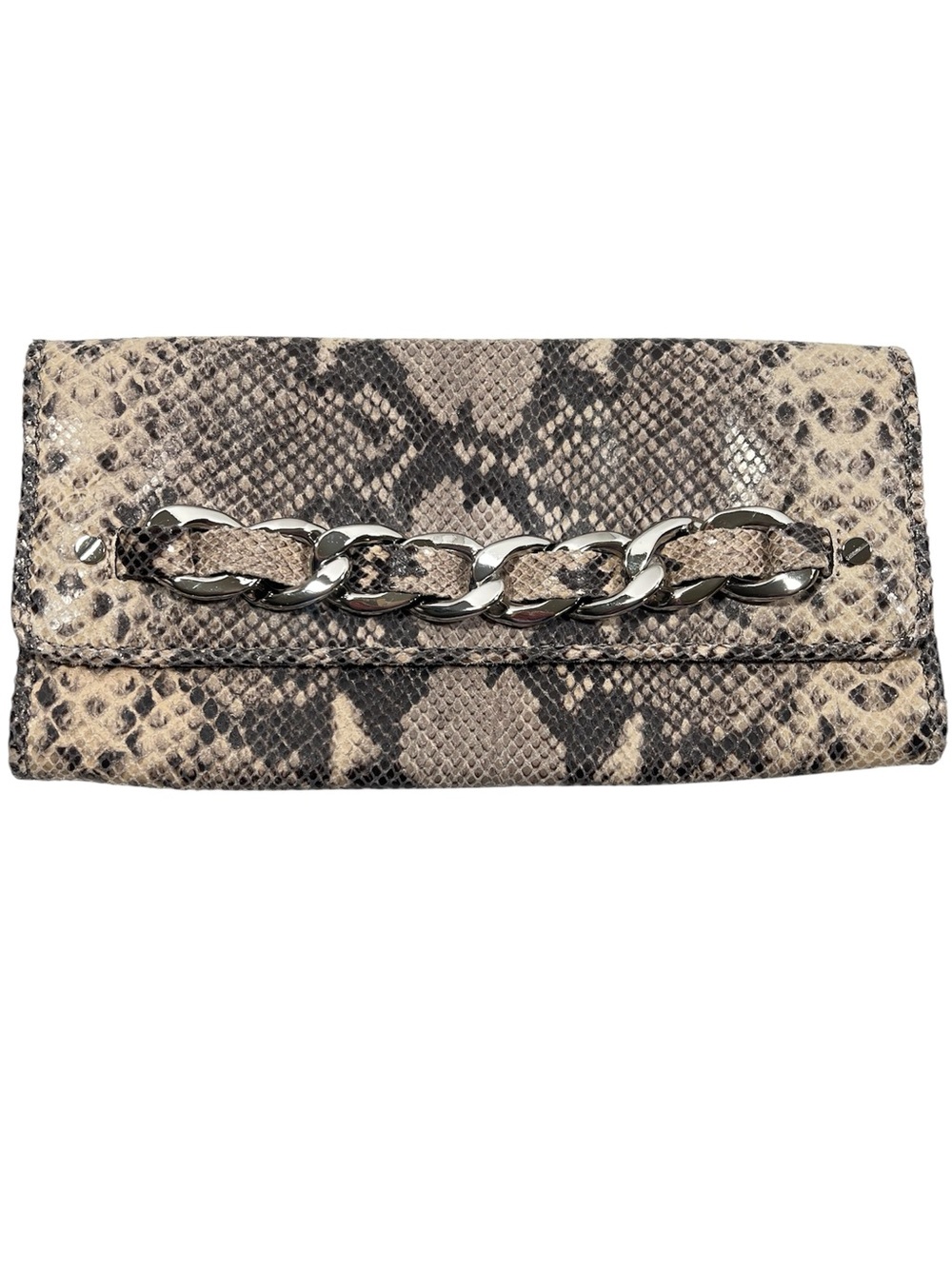 Michael Kors Clutch Bag Womens Python Snake Skin Embossed Silver Buckle